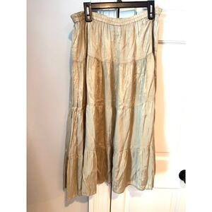 Derek‎ Heart Boho Tiered Crinkle Viscose Midi Skirt Gold Lagenlook Fairycore L